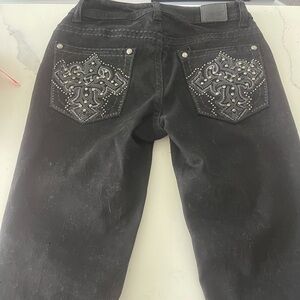 Danesi Jeans NWT Size (M) like (26)– Rare Black Crystal Cross Embellished Denim